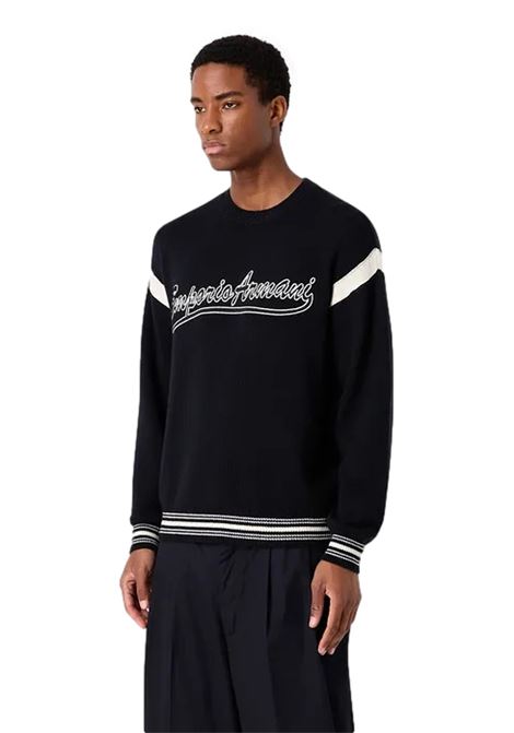 Maglione in lana vergine con ricamo logo font college EMPORIO ARMANI | Maglie | 6R1MXA 1MFUZ00920